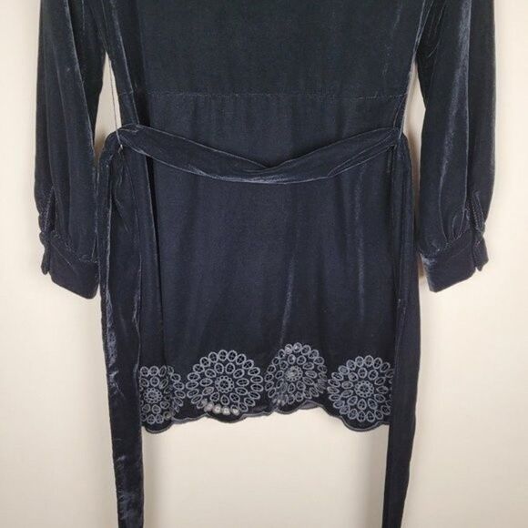Zara Black Velvet Embroidery Mini Dress Long Sleeve Size XS NWT - Picture 9 of 16